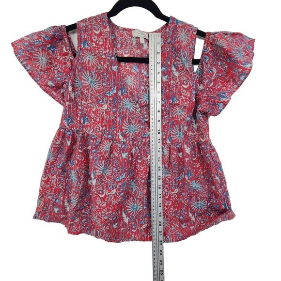 Lucky Brand Womens Pink Cold Shoulder Printed Short Sleeve V Neck Top Size S - Picture 6 of 9